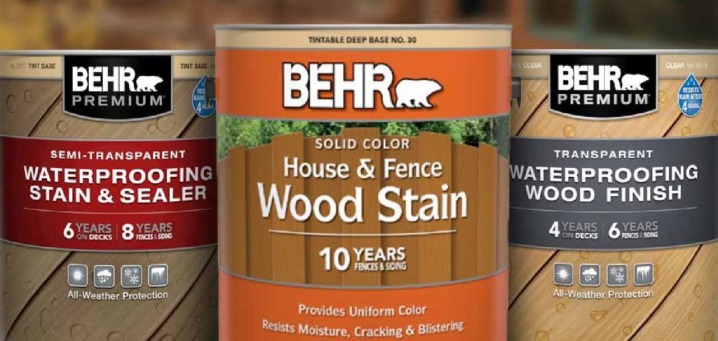 A lineup of some of the wood staining products available from Behr