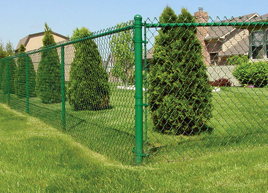 A green chain link fence