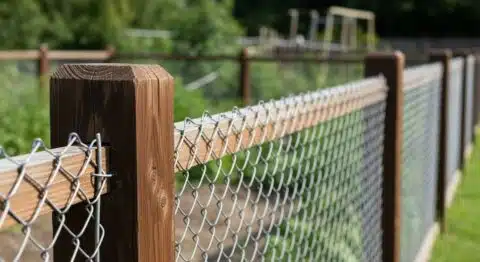 chain link fence with wood posts