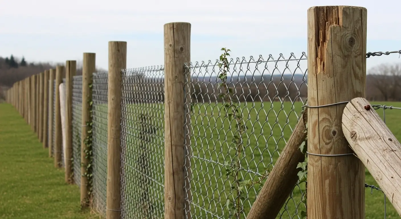 chain link fence with wood posts