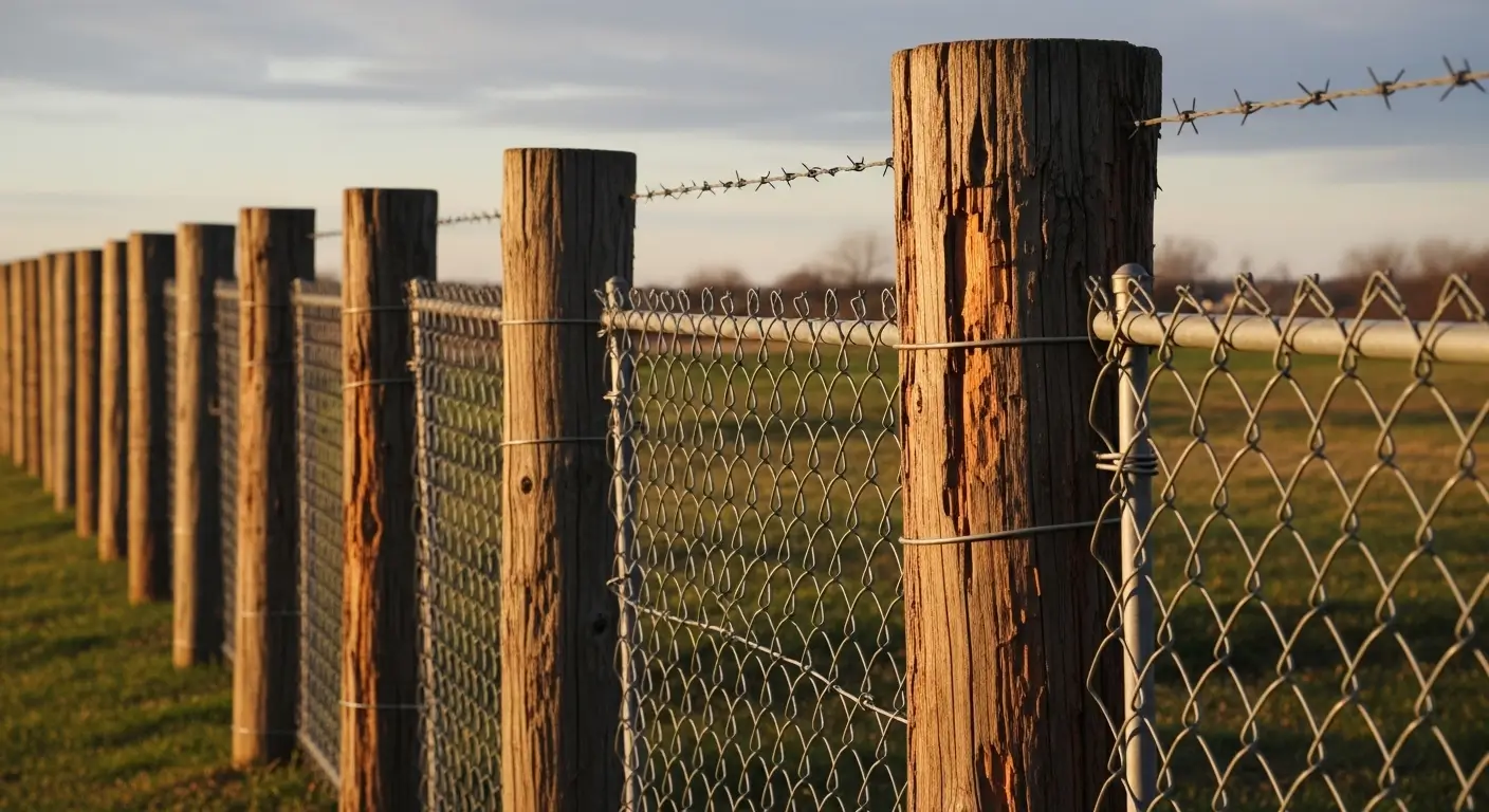 chain link fence with wood post