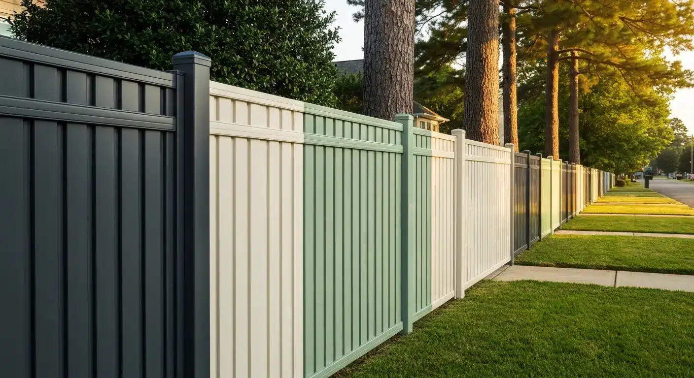 Capped wood privacy fence with dado-post design.