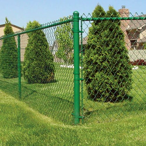 A green chain link fence
